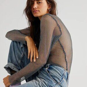 NWOT Free People x Intimately WOMEN'S TOP S XS Filter Finish Sheer stone Mesh